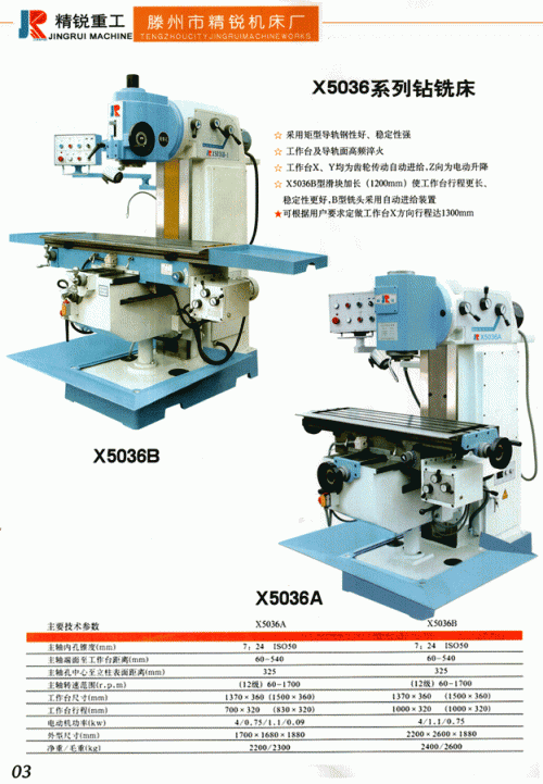 立式升降台铣床X5036